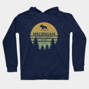 Michigan Great Lakes State Moose Trees Souvenir Distressed Hoodie